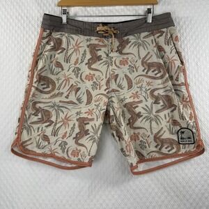 Howler Brothers Mens 35/L Alligator Print Board Shorts Tan Brown Heed The Call